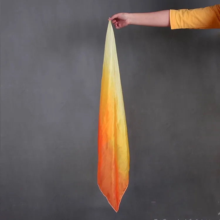 86cm(34 Inch) White Orange Gradient Silk Veils One Pair Big Size Women Classic Bellydance China Folk National Dance Circle Fan