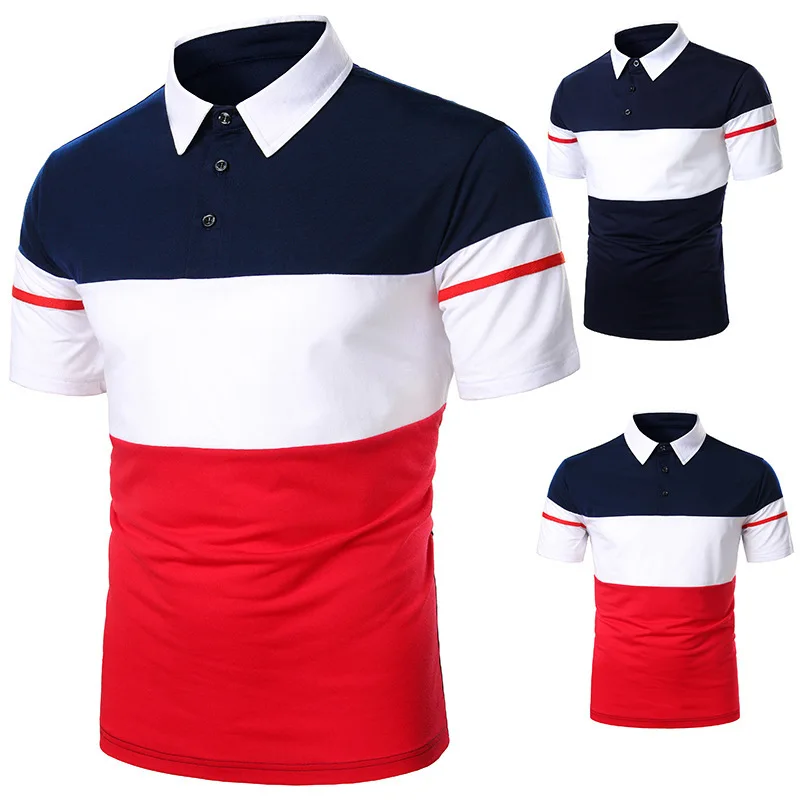 Best Sellers Men Tshirts Custom Striped Summer Clothes Man Golf Apparel Color Combination Block Spliced Polo Shirt