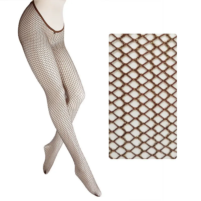 Wholesale women hollowed out v cut carnival glitter fishnet stockings shiny pantyhose