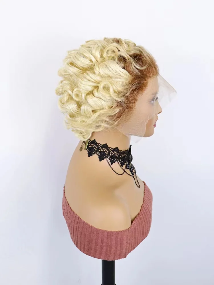 Wholesales Virgin Hair Super Double Drawn Pixie Cut Short Wigs, Human Hair 4T613 Blonde 13x4 Lace Frontal Pixie Wigs