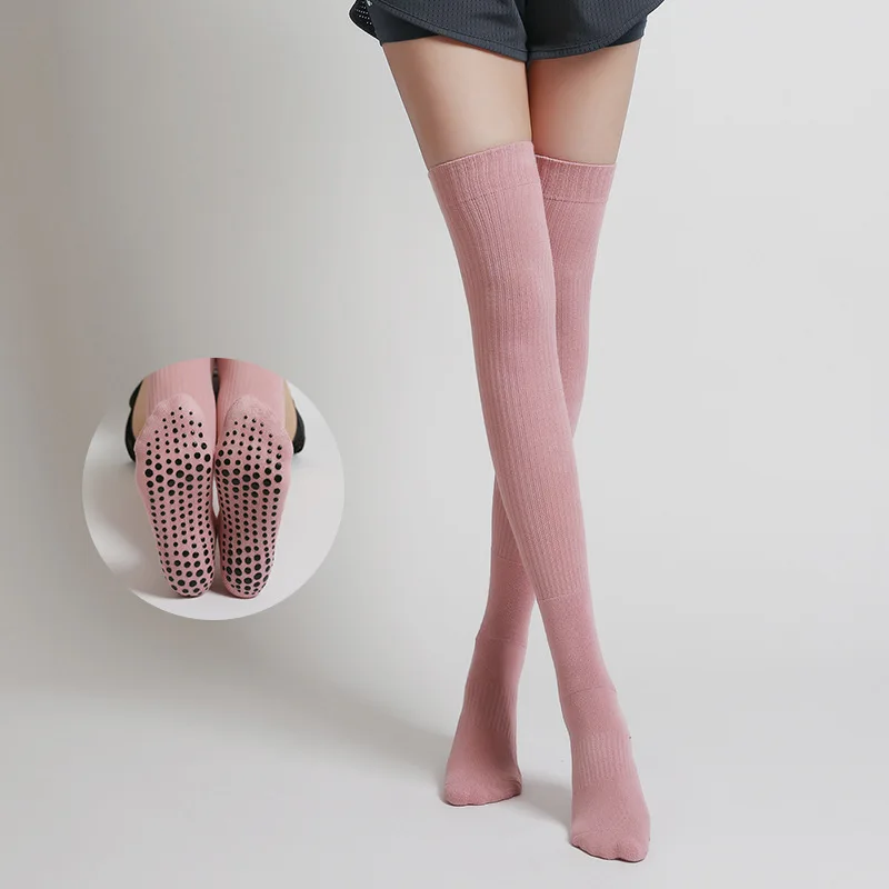 Women Knee High Yoga Socks Compression Cotton Extra Long Pilates Pure Barre Ballet Dance Barefoot Workout Grip Thigh High Socks