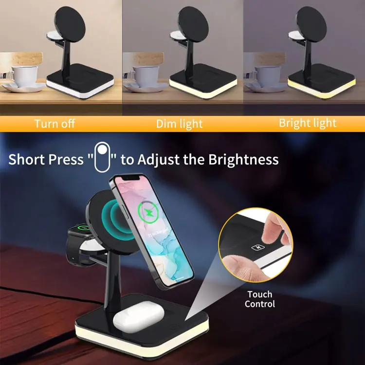 4 En 1 Chargeur Multifonction De Telephone Megsafe Wireless Charger Holder Stations For iPhone With Lighted Induction Charger