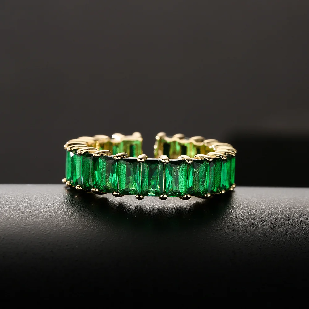 Fashion Eight Color Geometry Rainbow Engagement Ring Women Colorful c Zircon 18k Gold Plated Rings