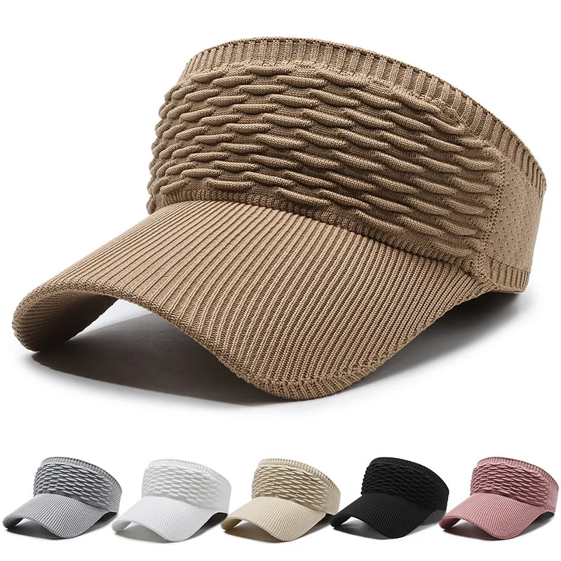 Fashion Knitted Breathable Big Brim Golf Sun Hats Sun Visor Caps Adjustable Elastic Sports Visor Hat for Women and Men Wholesale