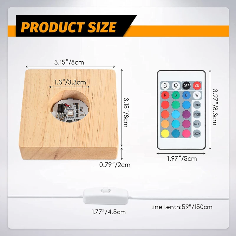 Square Wood Lighted Display Lamp Base Stand Crystal Ball Night Light Wooden Led Lamp Base