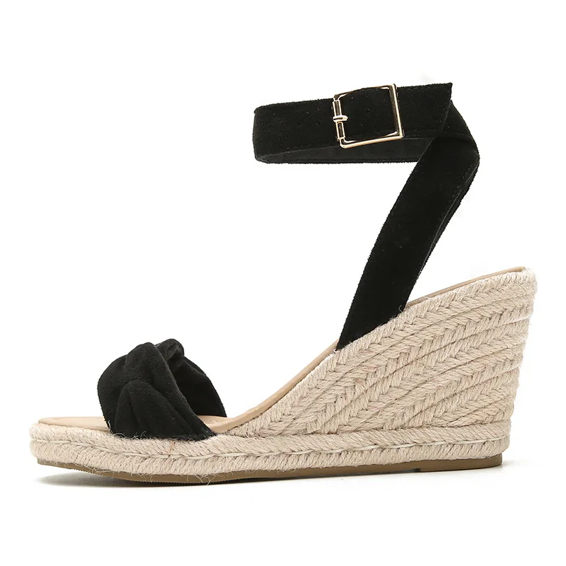 Wholesale New Fashion Women Round Toe Single Band Platform Espadrille Wedge Sandals with Adjustable Ankle Strap