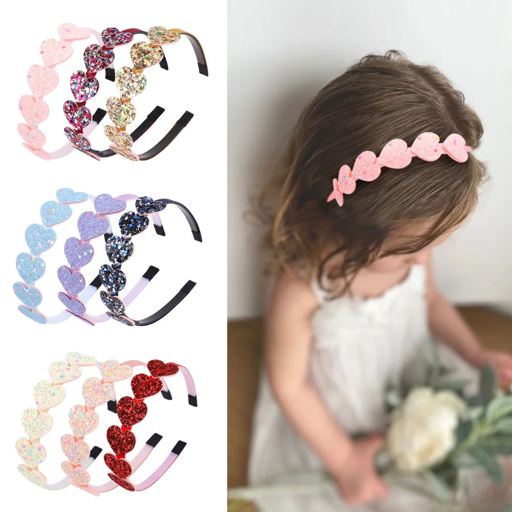 Hot Selling Colourful Heart Star Kids Headband Sequin Glitter Rainbow Color Hair Bands For Girl Accessories