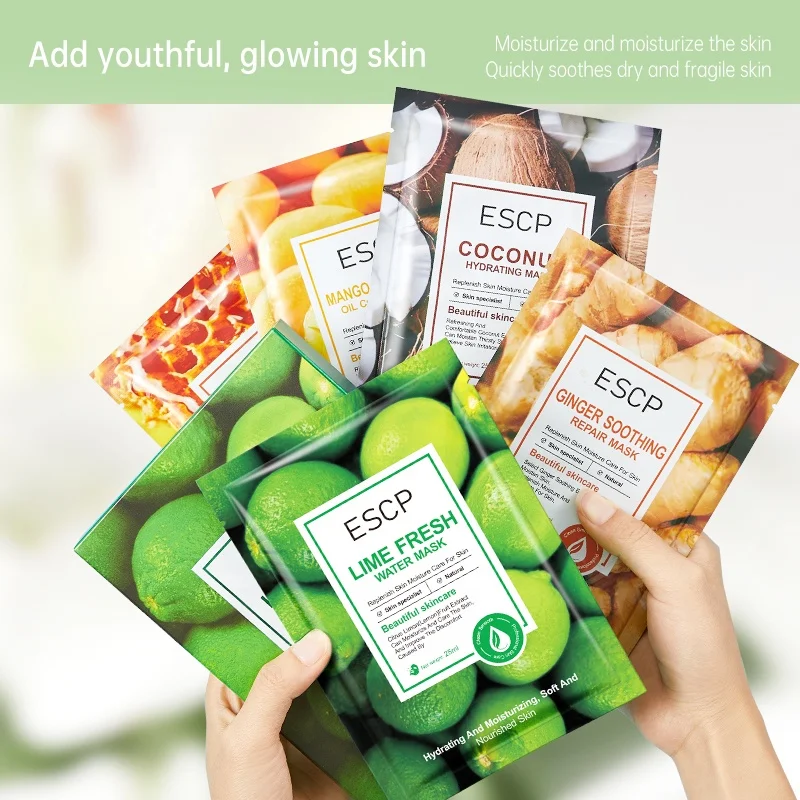 ESCP Private Label Hydrating Moisturizing Anti-Wrinkle Face Mask Ginger Lime Mango Coconut Honey Soothing Repair Sheet