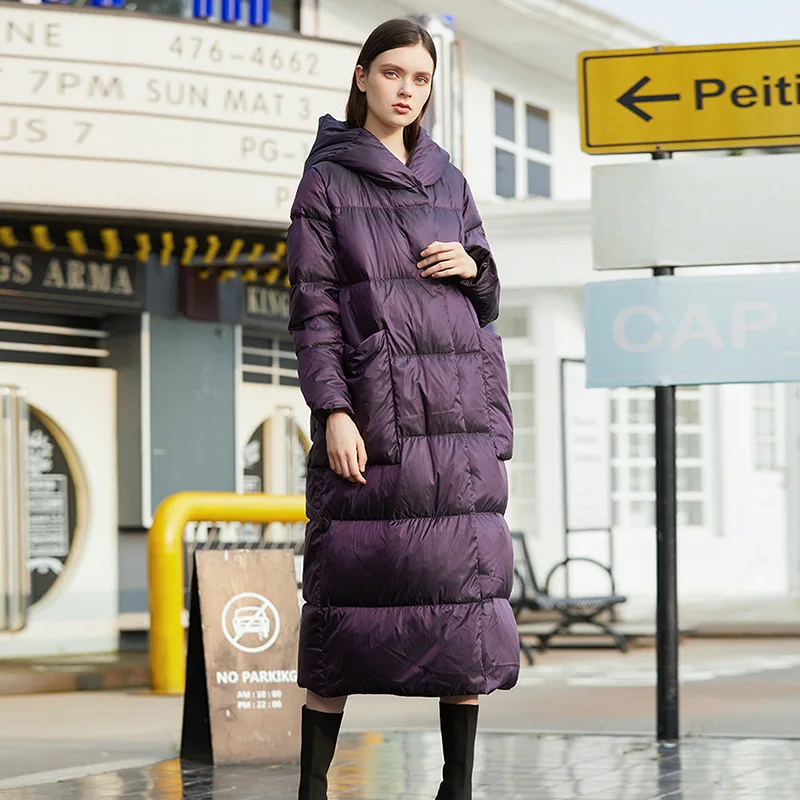 High-End Hooded White Goose Down Jacket Women Ultralight White Goose Down Long Coat High Quality Warm White Duck Down Parka