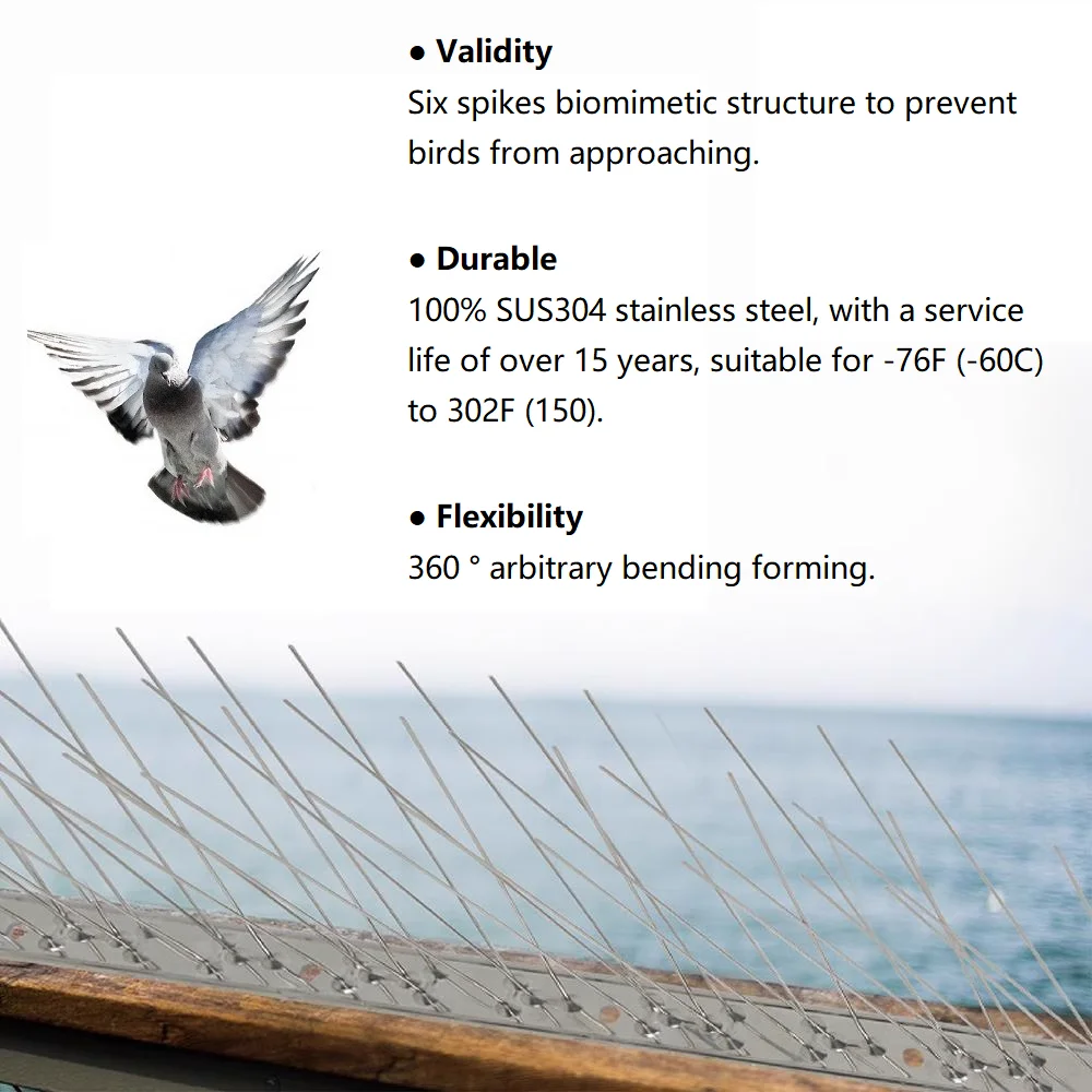 33cm Stainless Steel Base Bird Spikes Office Bird Deterrents and Pest Control Metal outside Pigeon Spikes for Hotels
