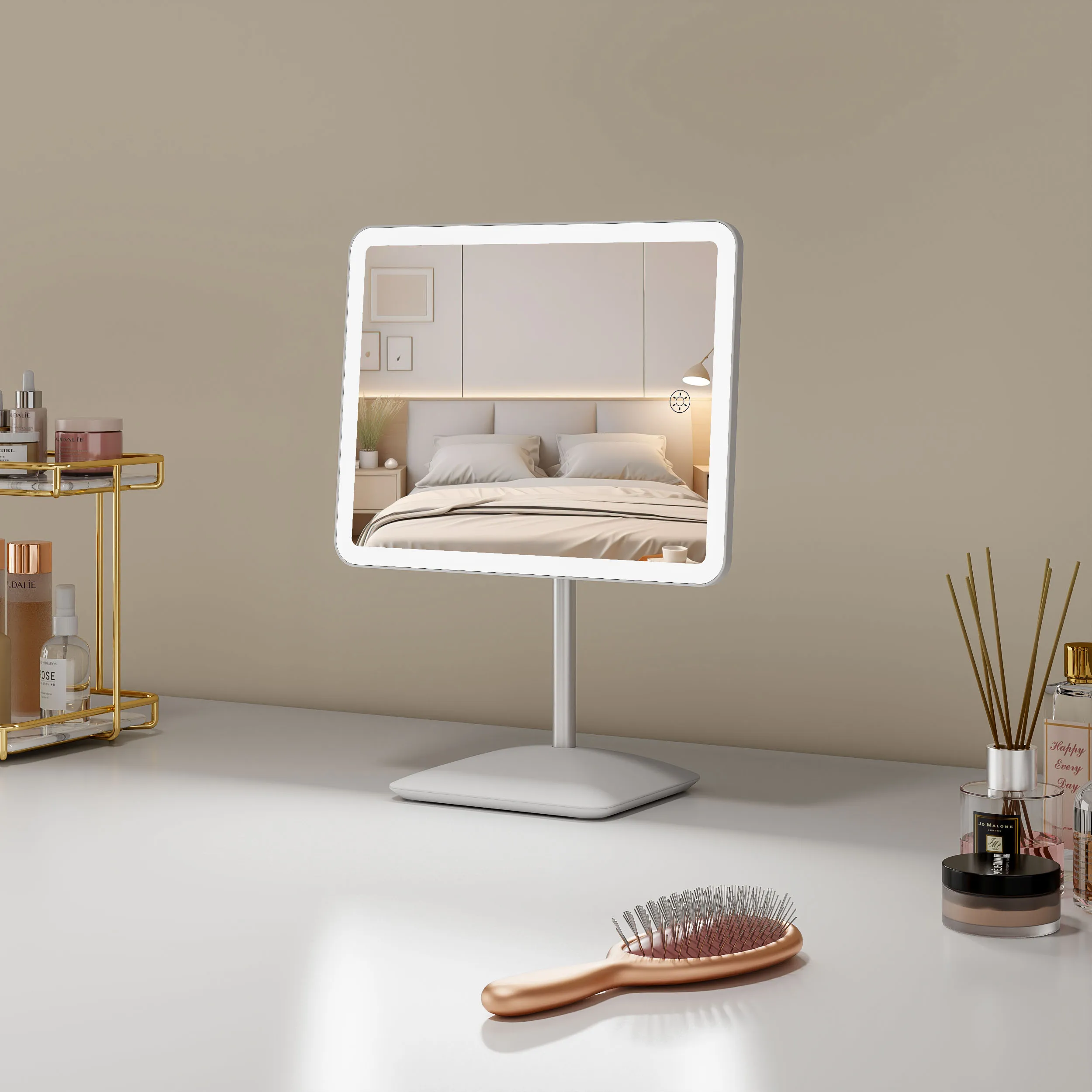 360 Degree Rotatable 84 Led Lights Brightness Adjustable Tabletop Cosmetic Lights Led Vanity With Table Makeup Mirror