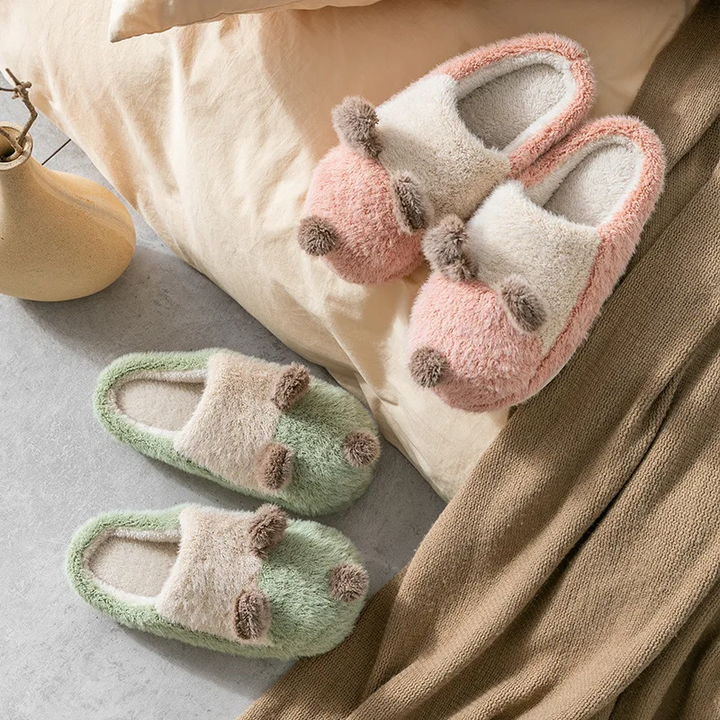 Детская домашняя теплая хлопковая обувь baiyi, Мультяшные плюшевые тапочки, тапочки для родителей и детей