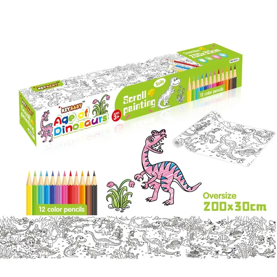 Custom Children Giant Painting Coloring Drawing Paper Poster Roll Toys For Kits With 12 Crayons Pencils Coloring Book