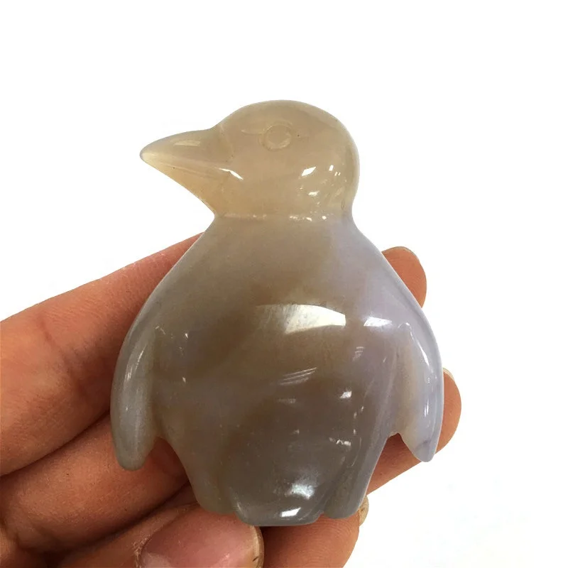 Wholesale high quality natural hand carved agate geode crystal penguin for decoration