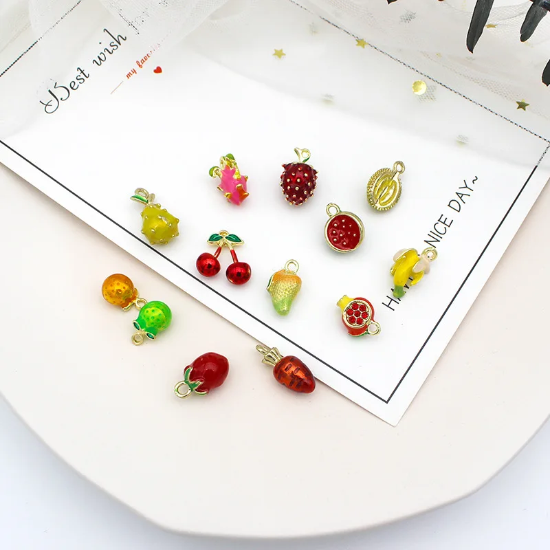 Wholesale Fruit Charms Strawberry Cherry watermelon pitaya pear apple carambola enamel charms for jewelry making