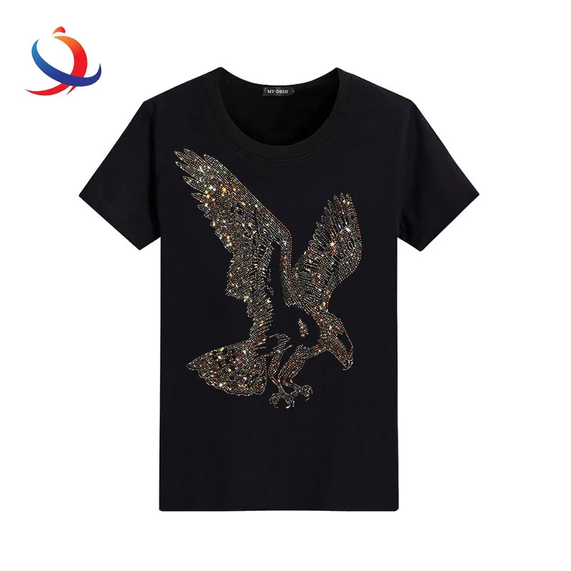Модный дизайн, 100% хлопковая Футболка с вашим логотипом, профессиональные индивидуальные мужские футболки со стразами и принтом, большие размеры