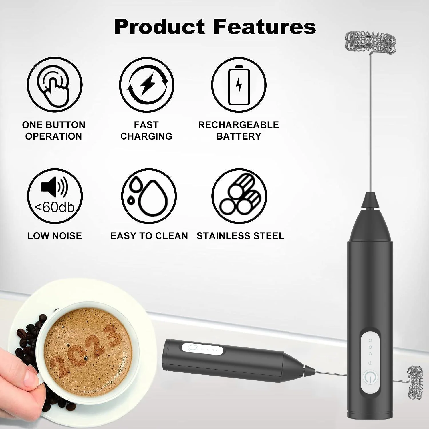 Milk Frother Handheld Coffee Whisk Mini Blender Electric Foamer Battery Operated Milk Frother