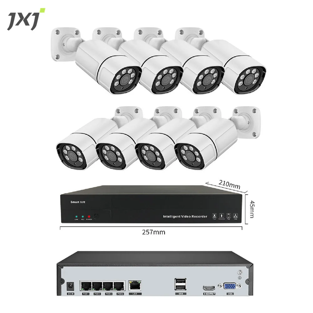 JXJ Alarm Push Message Handle Rain And Snow IP 8 Channel NVR Kits Video Playback Cctv 5mp Ultra HD Experience Camera