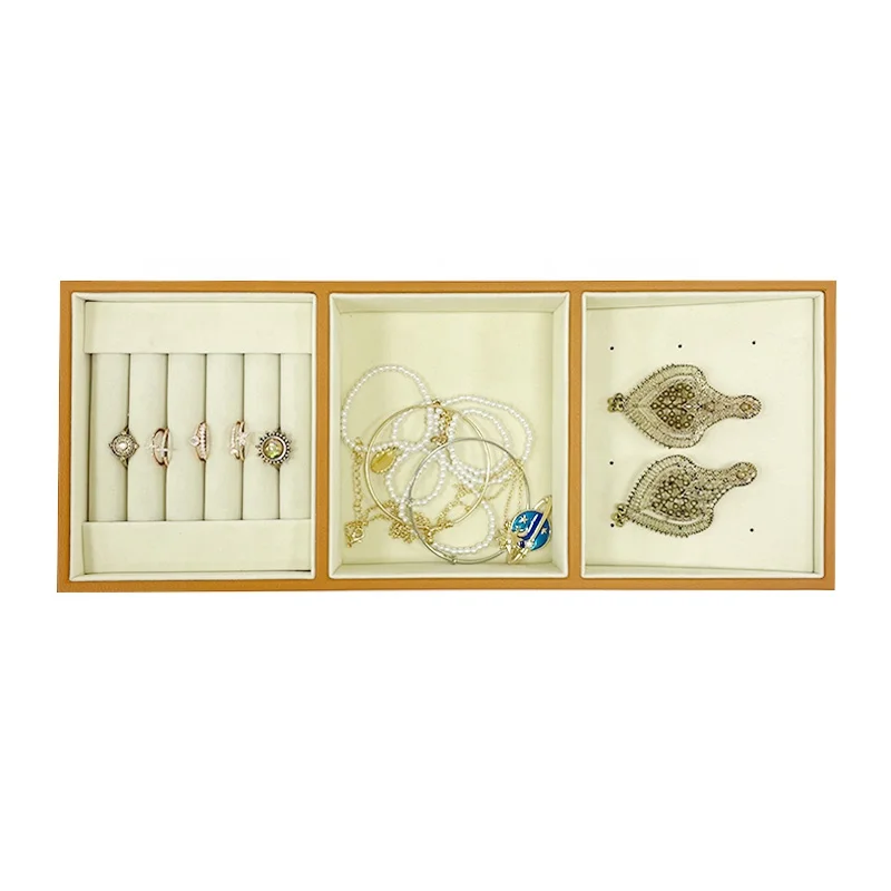 Orange PU Leather Cloakroom Closet Wardrobe Dresser Drawer Desktop Storage Jewellery Watch Glasses Organizer Valet Tray Set