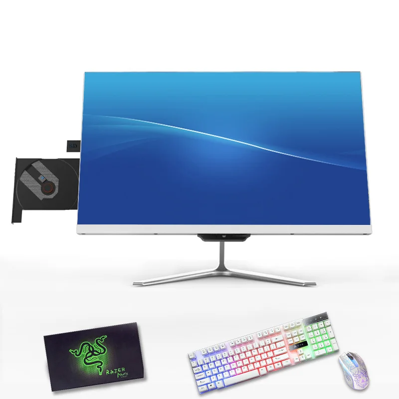 Cheap 23.8 inch LED Built-In Battery Desktop Monoblock Gaming Computer PC with HD Webcam Business All in One PC barebone