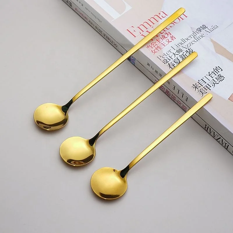 Early Riser 6.7 inch Coffee Spoon Stirring Long Handle for Stirring Dinnerware Gold and Silver Espresso Spoon Stainless Steel