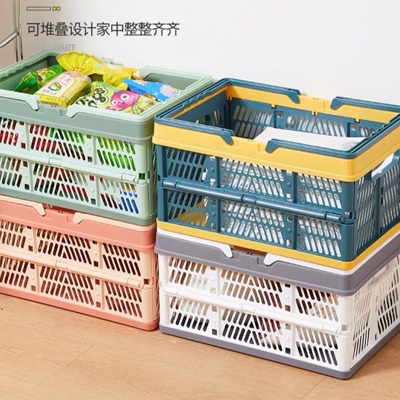 Wholesale foldable supermarket shopping storage basket with double handle