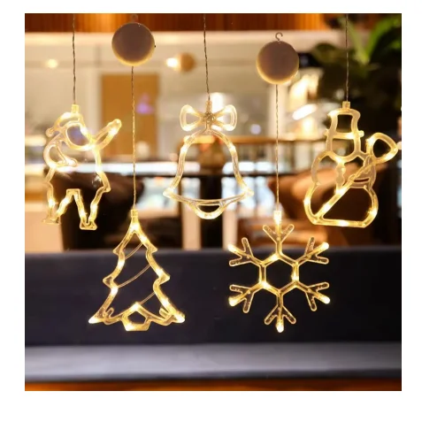 Creative Led Star Deer Snowflakes Santa Claus Snowman Heart Xmas Tree Christmas Window Sucker Light