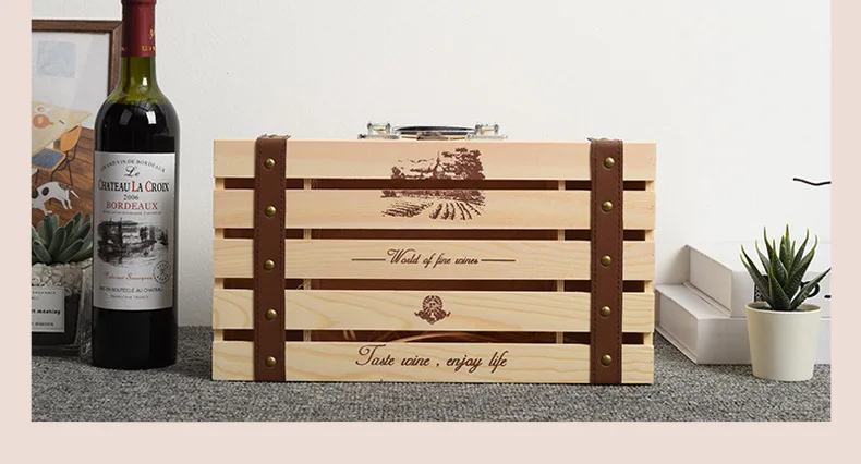 Custom logo double container portable wooden wine box 750ml 25oz red wine bottle packaging wooden box wine storage gift box