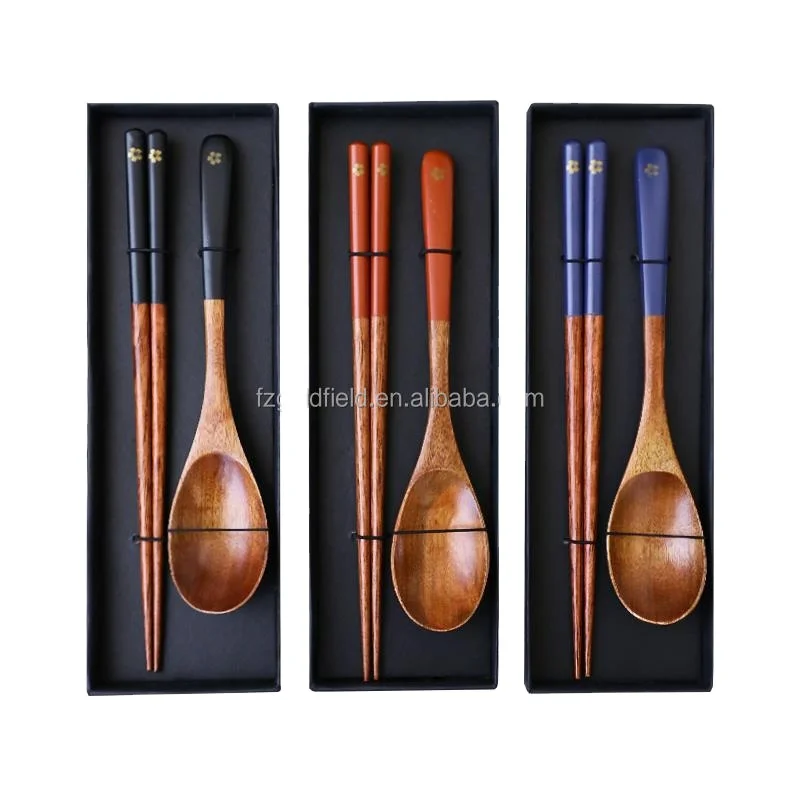 Travel Wooden Tableware Portable Chopstick Box With Chopsticks And Spoon Set