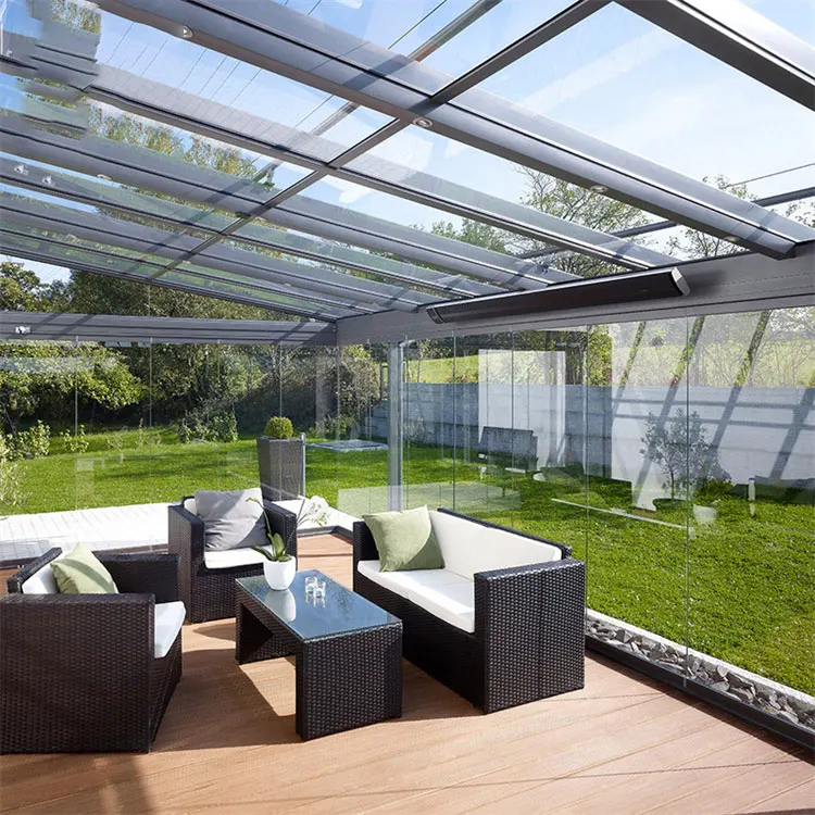 Energy Saving Aluminum Glass Sunroom Customized Winter Garden Greenhouse Sliding Open Style Steel Triangle Waterproof Hotels