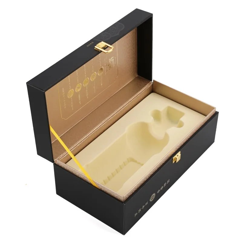 Rigid Cardboard Paper Metal lock Custom Bottle Champagne Glass Wine Gift Box Packaging
