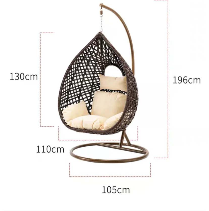 Outdoor Double Seat Garden Furniture Rattan Patio Swings Hanging Egg Chair with Stand PE Wicker Rattan Metal Pipe Optional