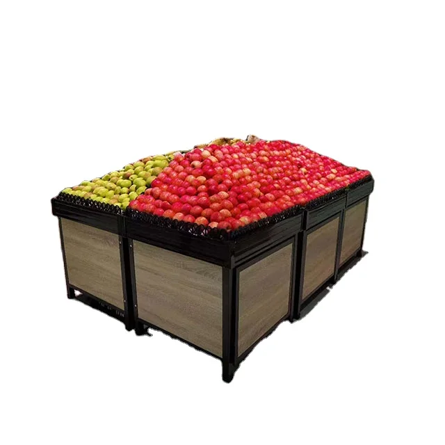 Customized wooden Fruit Vegetable Storage Rack Gondola Shelves Vegetable And Fruit Display Shelf