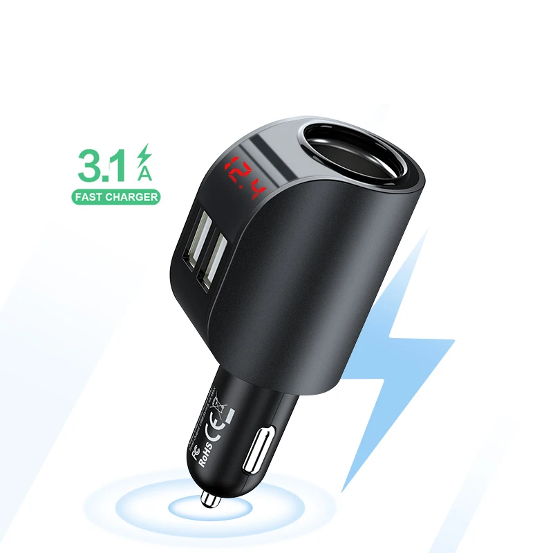 1 Sample OK Electronic Accessories Cigar Lighter 2 Usb Port Led Display Auto Mobile Phone Fast Charge 3.1A Car Usb Charger