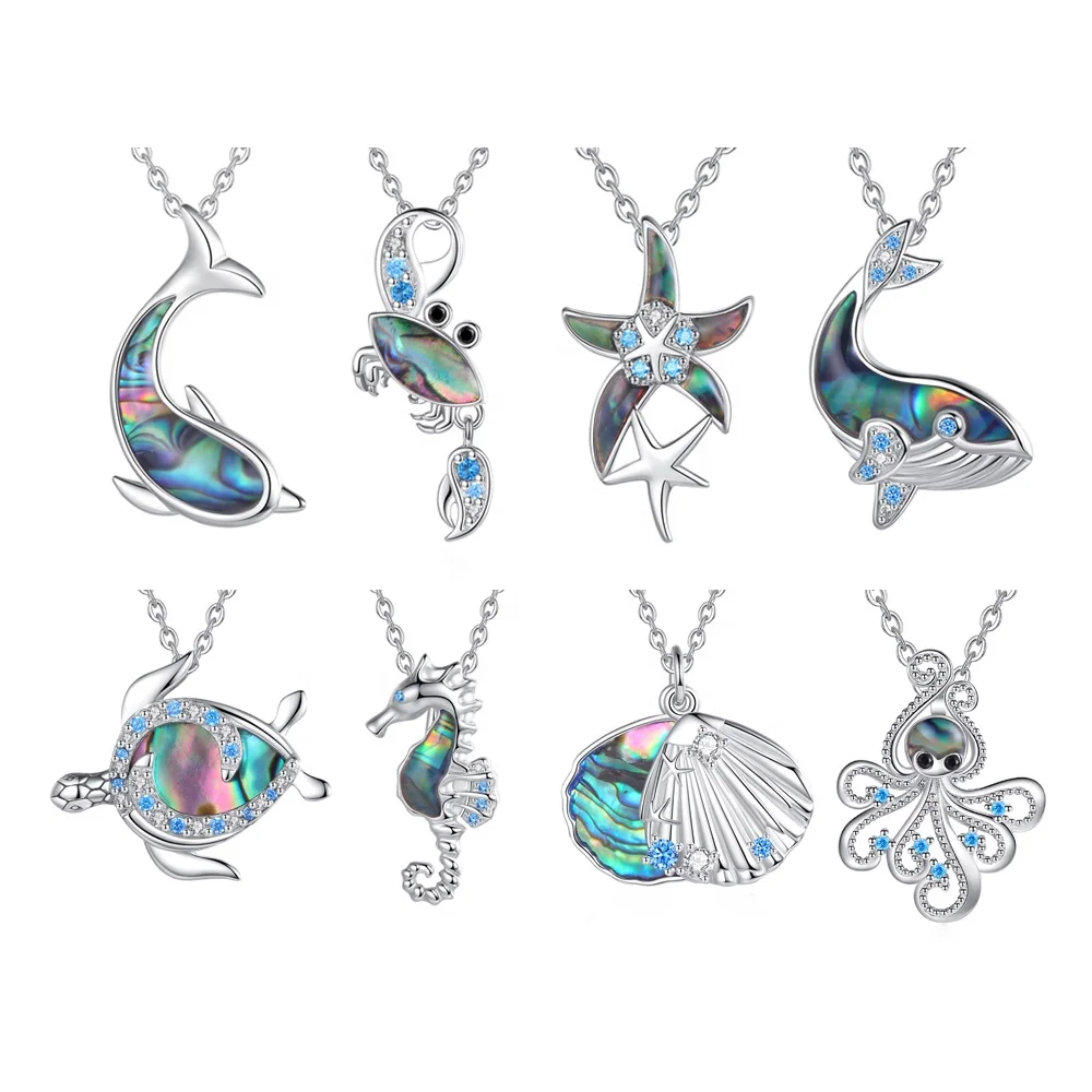 Dainty Jewelry 925 Sterling Silver Sea Animal Whale Dolphin Octopus Turtle Starfish Seashell Pendant Necklaces for Women