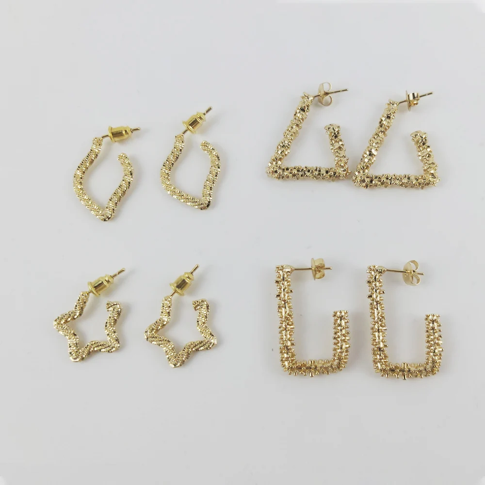 retro square huggie earrings charms sets L shape fashion earrings trend 2021 irregular surface gold filled vintage earrings
