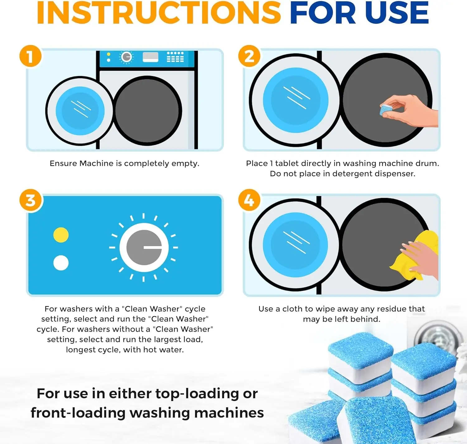 Sustainable dishwashing tablets Odorless dishwasher cleaner Effervescent washing machine tablets