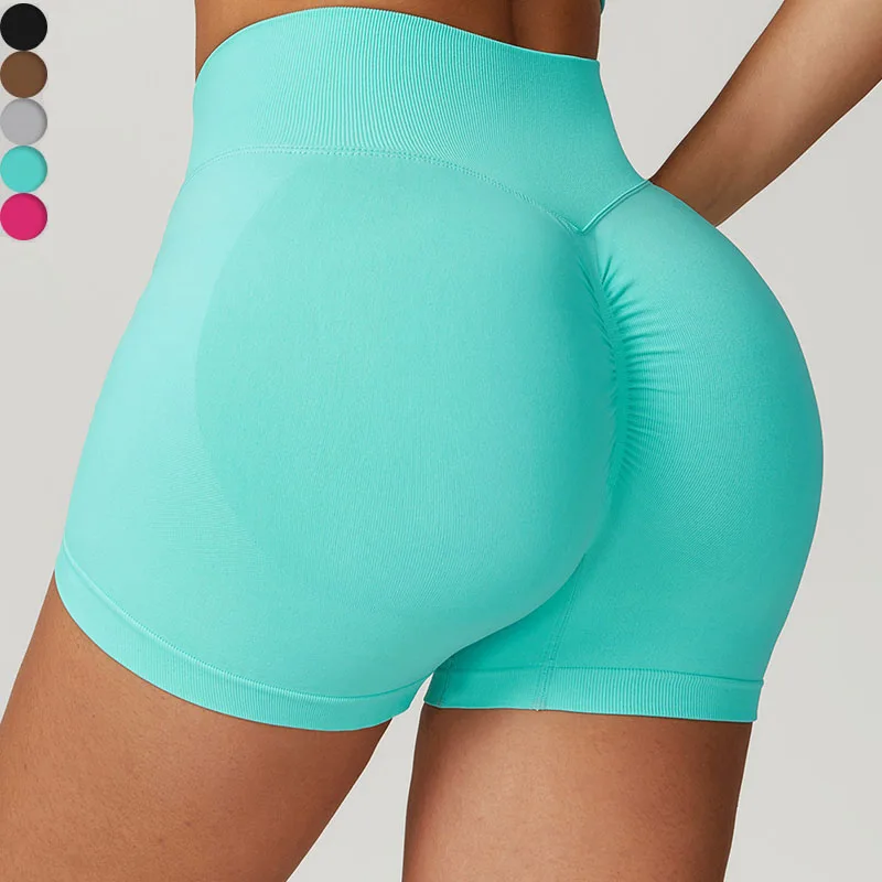 High Waisted Seamless Cinching Waist Hip Lifting Yoga Shorts Solid Pattern Versatile Outerwear Running Spandex Fitness Pants