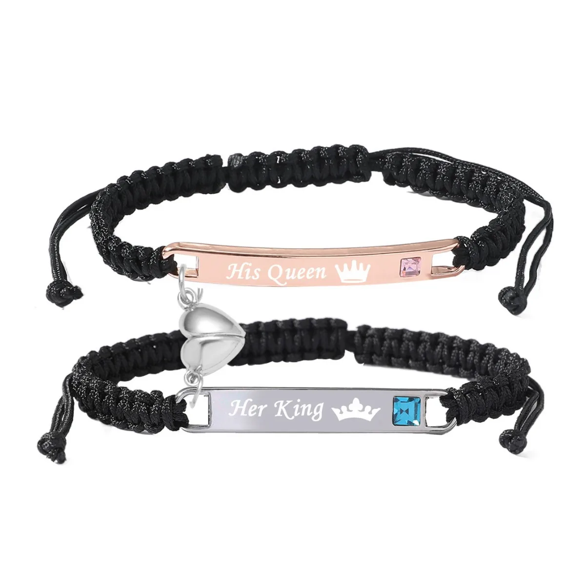 Custom personalized handmade woven bracelet adjustable long distance metal bracelet for couples wedding Christmas birthday gifts