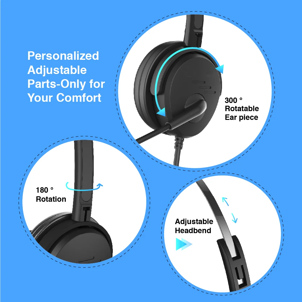 Top Quality Binaural On Ear Noise Cancellation Headphones Telephone Headsets With Clear Voice Microphone For Call Center