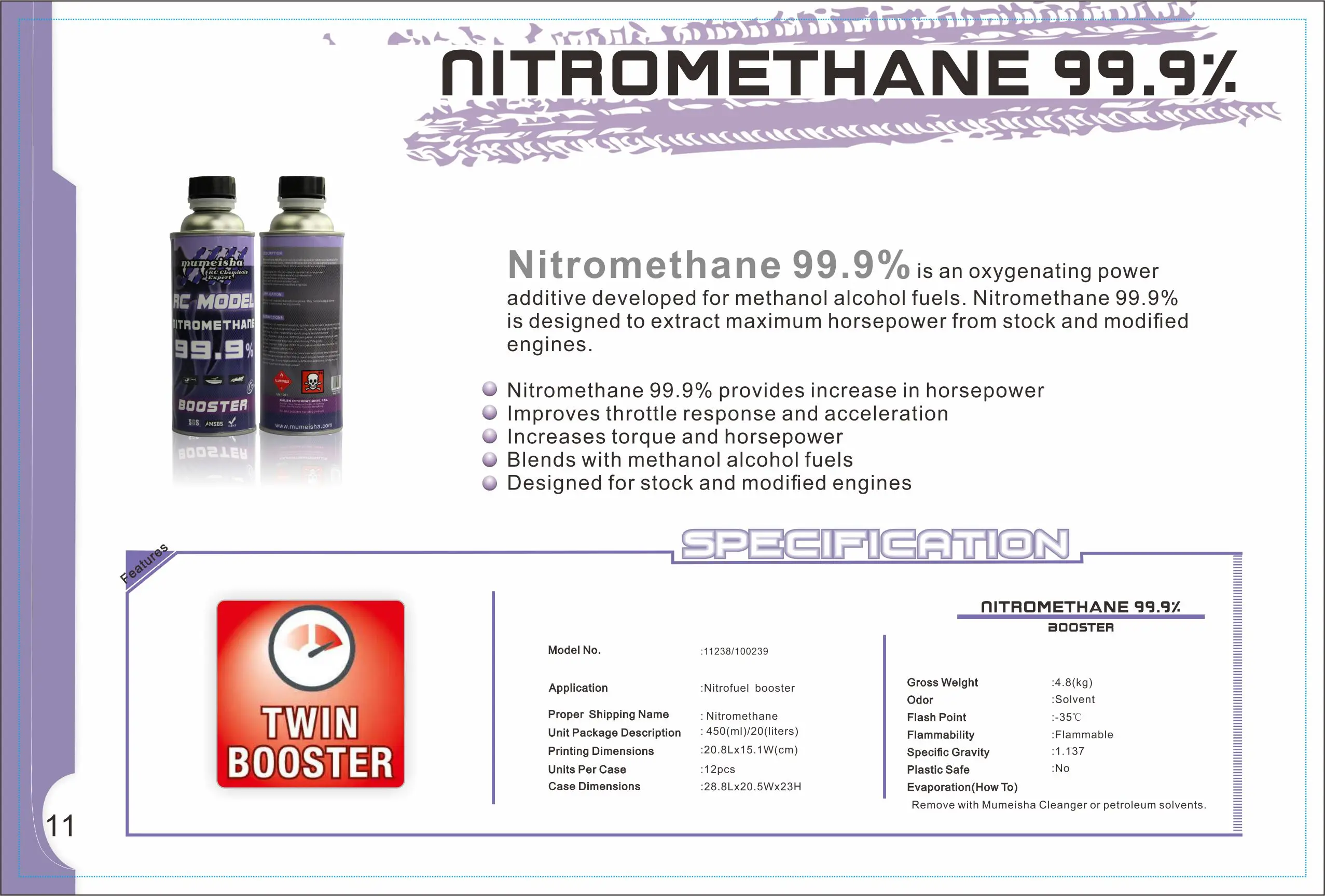 Mumeisha Nitromethane 99.9%  RC Racing Fuel Booster Oil Nitro Methane Engine Power Oil