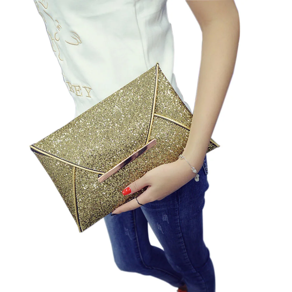Simple Fashion Women Envelope Clutch Bag Solid Color Leather Glitter Purse Party Delicate Handbag Ladies Wedding Bags