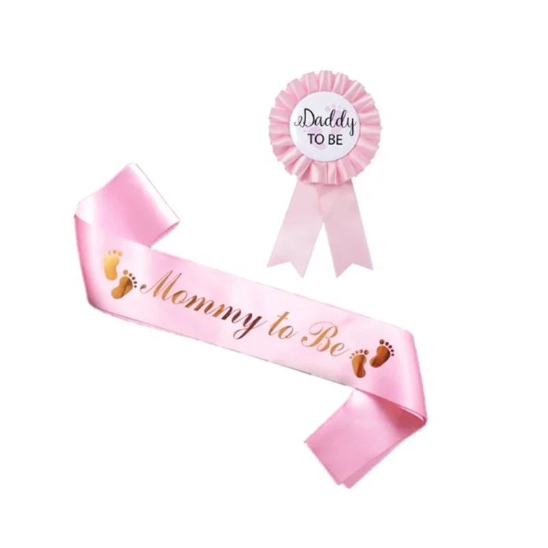 2Pcs Mom To Be Sash Baby Shower Satin And Badge Gender Reveal Party Mommy To Be Ribbon Sash  Decorations Favor Gifts Supplies