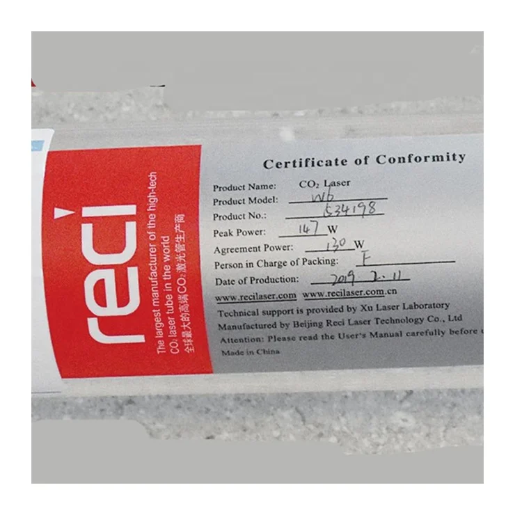High Stability 10000hours 90w 100w Reci W2 Co2 Laser Tube for Co2 Laser Cutting Engraving Machine
