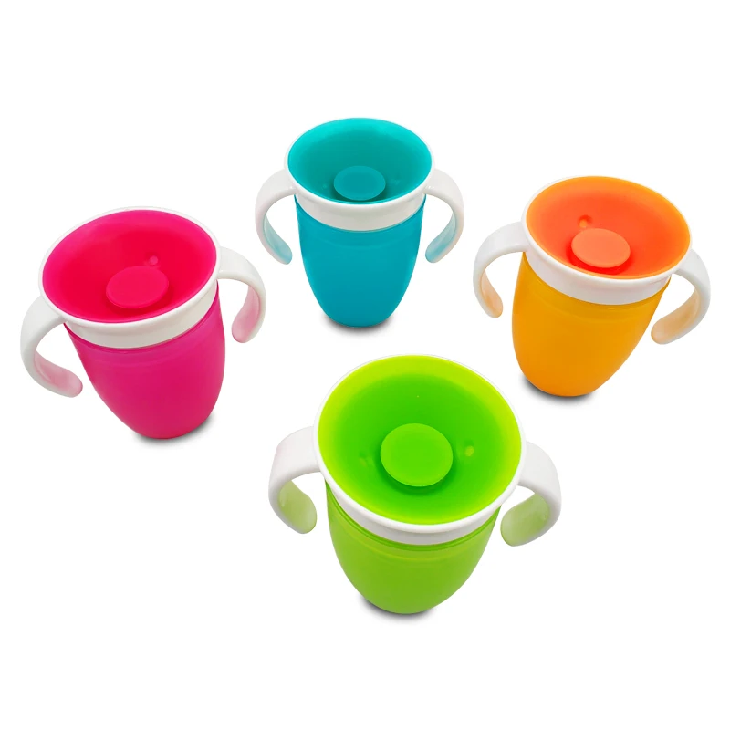 360 Degrees Rotated Baby Learning Drinking Cup with Double Handle Flip Lid Leakproof Magic Cup Kids Water Feeding Cups Bottle
