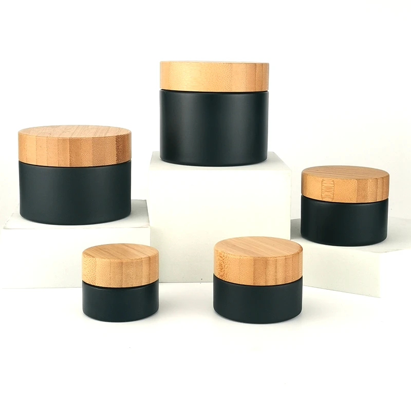 frosted amber glass jar 200g 150g 100g glass cosmetic jars 50g 30g 15g glass jar with bamboo lid for face cream