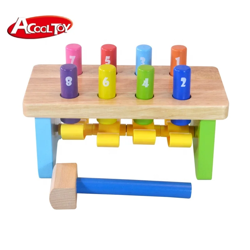 Dhild kid children game assembly model educational toy wood colorful  pound a peg 3d diy toy