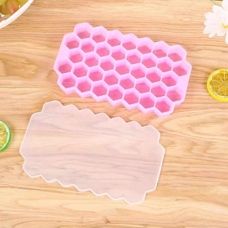 37 Cavities Mini round Silicone Honeycomb Ice Ball Maker with Lids Flexible PP Ice Cream Scoop and Mold Customizable Logo