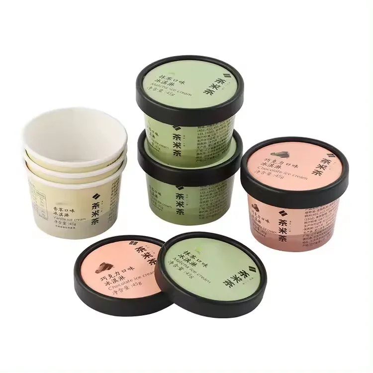 Eco-friendly biodegradable Ice cream paper tub with lid, paper dessert cups, paper ice cream yogurt salad tubs