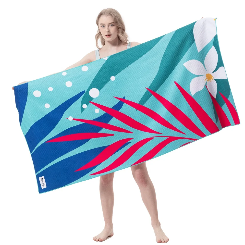 Custom Size Promotion Beach Towel Microfiber Waffle Towel Colorful Printed Pool Bath Beach Waffle Towel